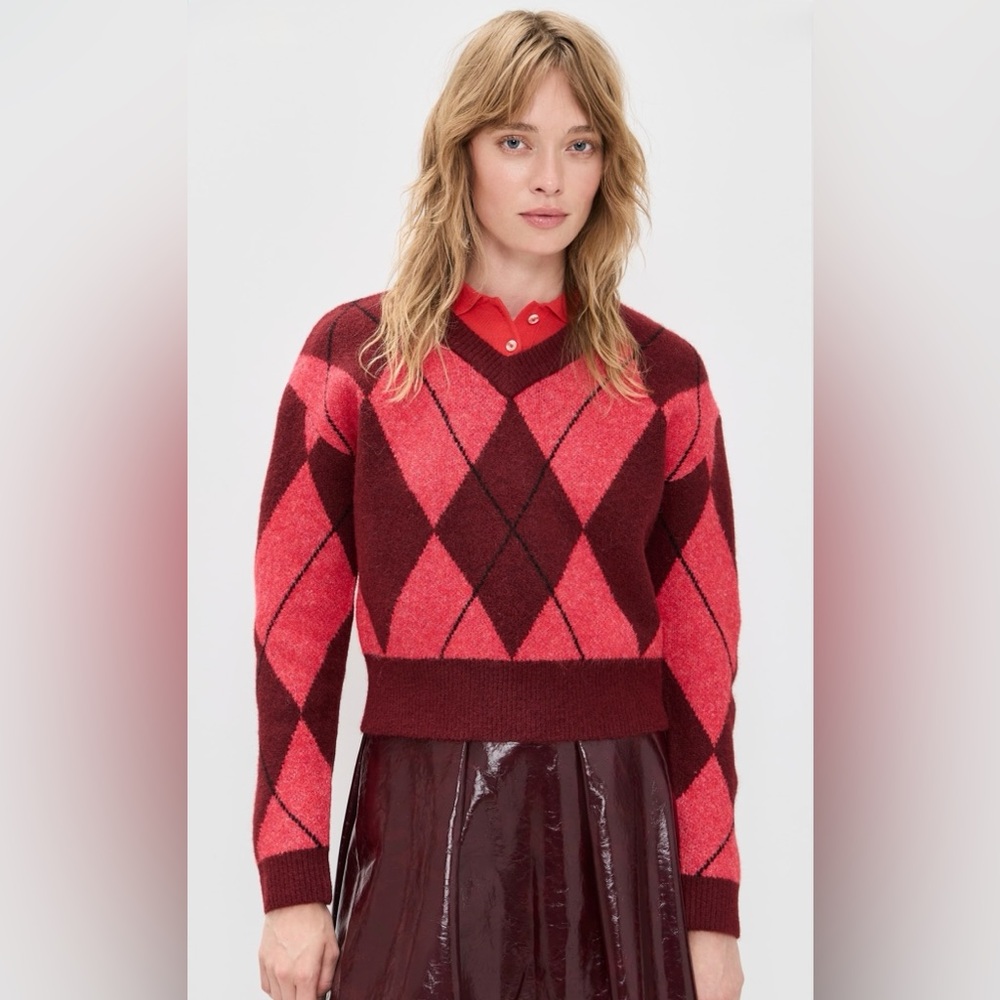 Le Bop Rae Argyle V Neck Sweater